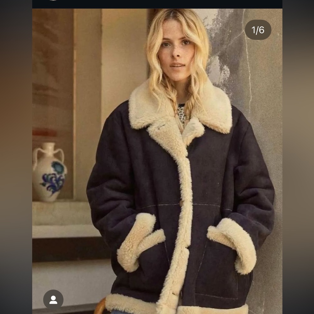 Doen Black and Cream Teddy Coat